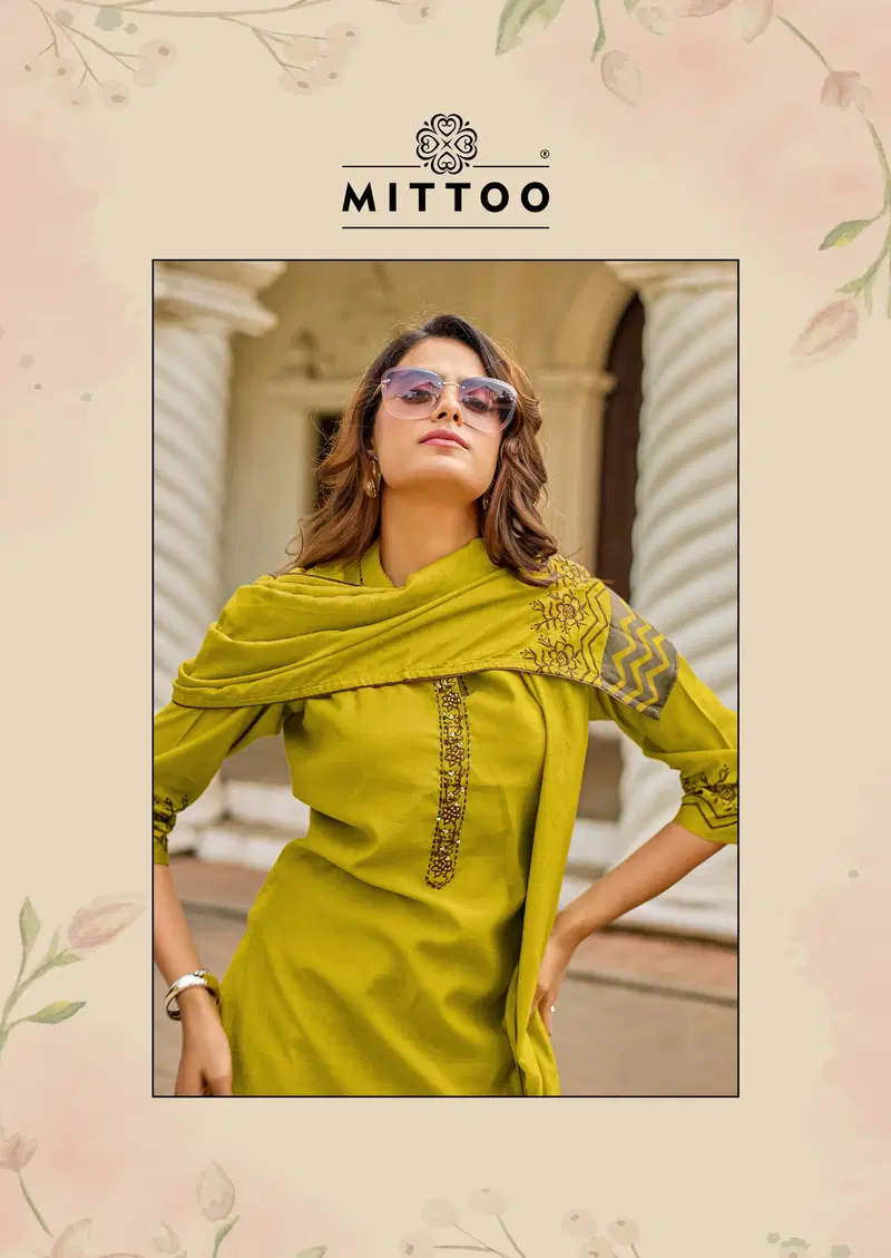 Mittoo Roopkala Viscose Thread Work Kurti Pant And Dupatta Collection
