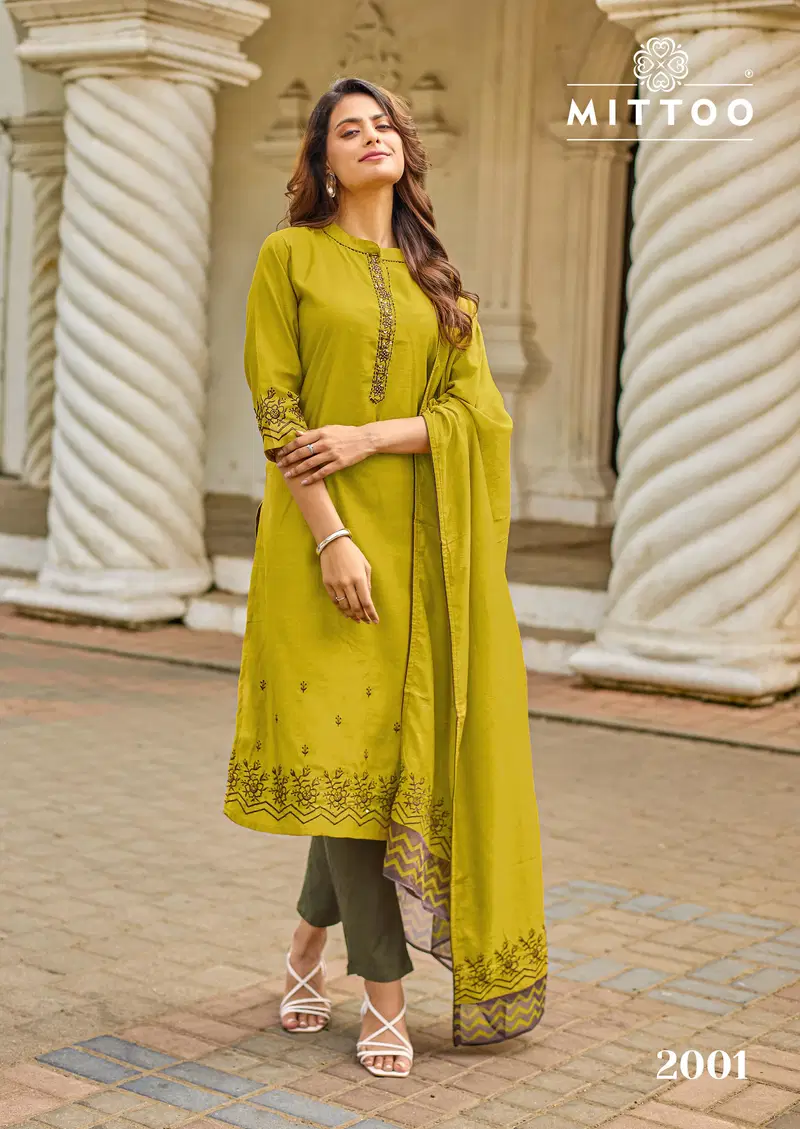 Mittoo Roopkala Viscose Thread Work Kurti Pant And Dupatta Collection