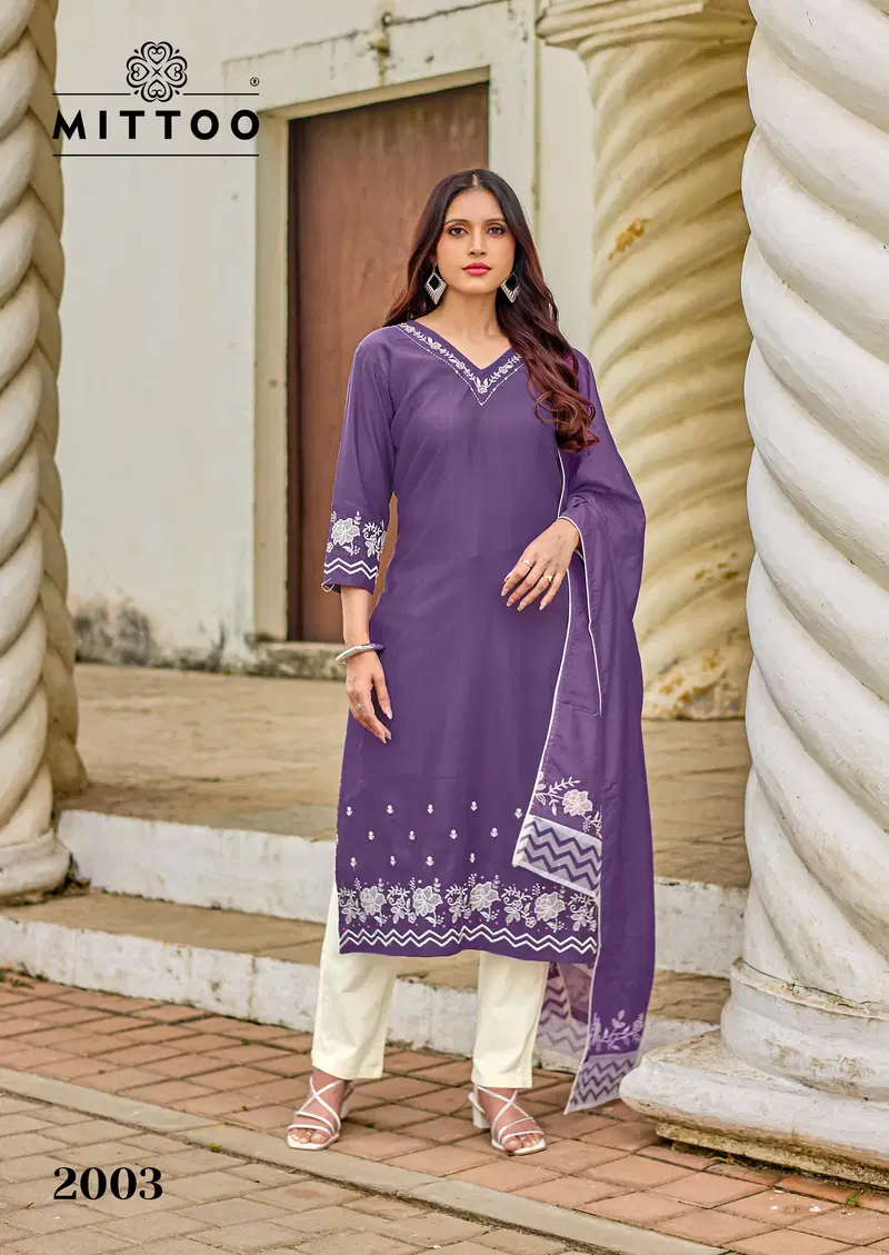 Mittoo Roopkala Viscose Thread Work Kurti Pant And Dupatta Collection