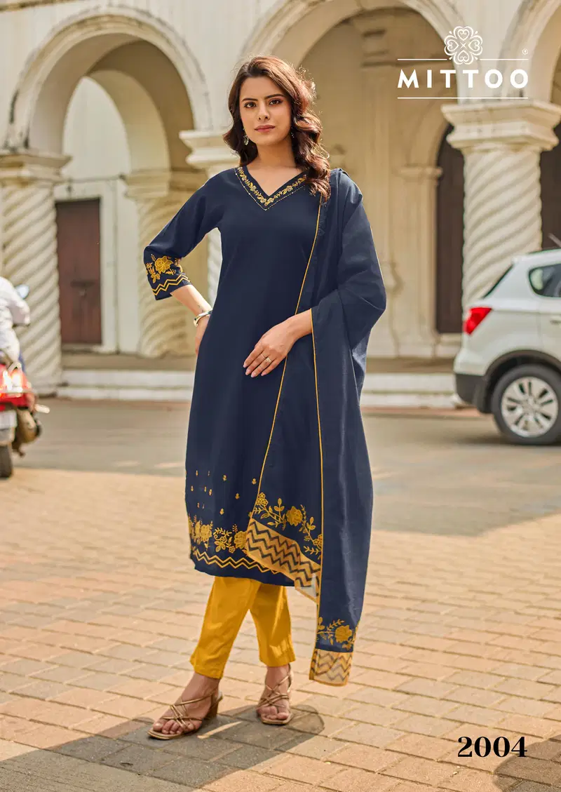 Mittoo Roopkala Viscose Thread Work Kurti Pant And Dupatta Collection