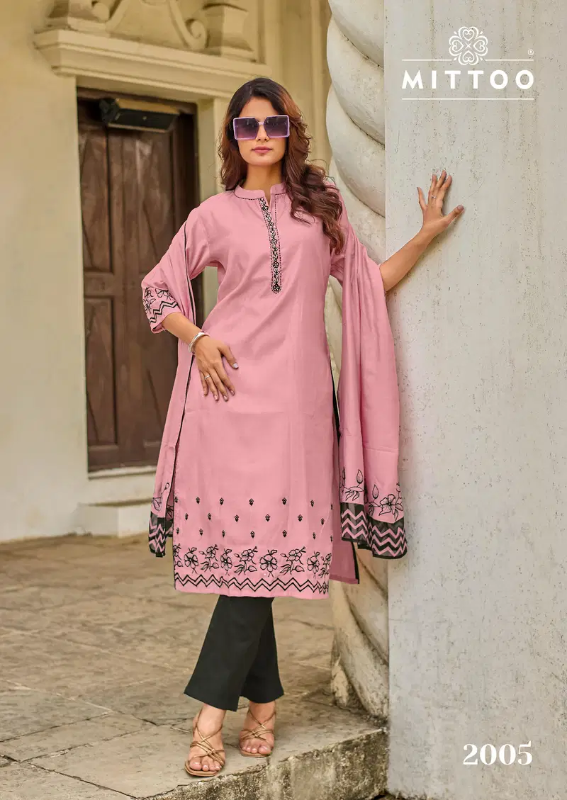 Mittoo Roopkala Viscose Thread Work Kurti Pant And Dupatta Collection