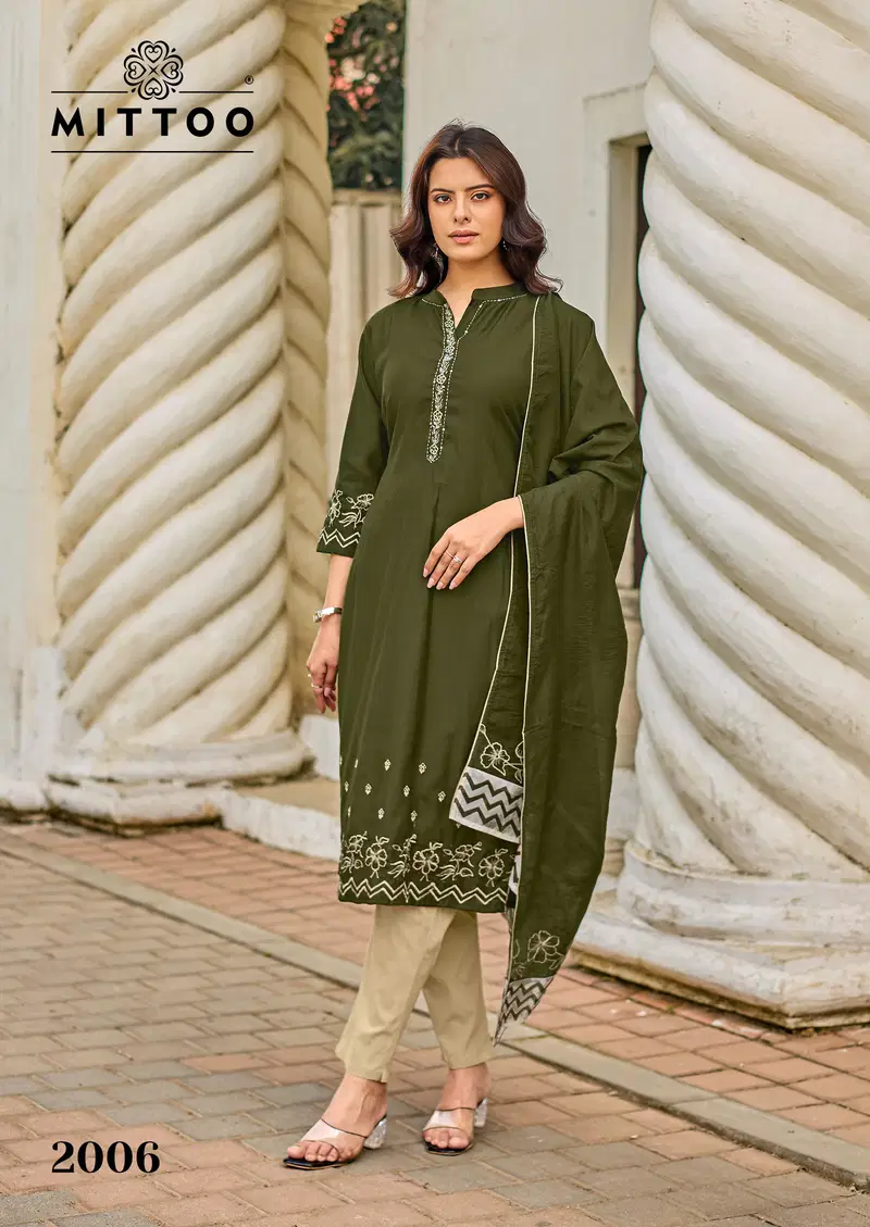 Mittoo Roopkala Viscose Thread Work Kurti Pant And Dupatta Collection