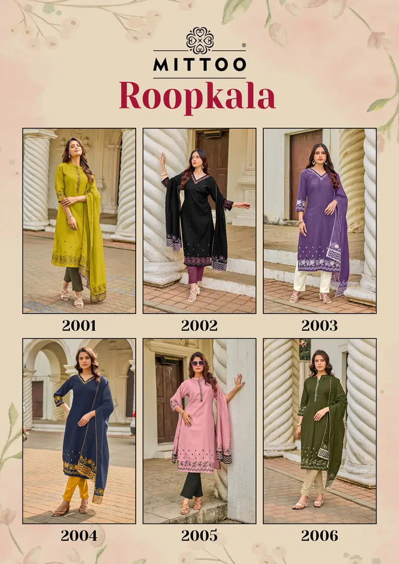 Mittoo Roopkala Viscose Thread Work Kurti Pant And Dupatta Collection