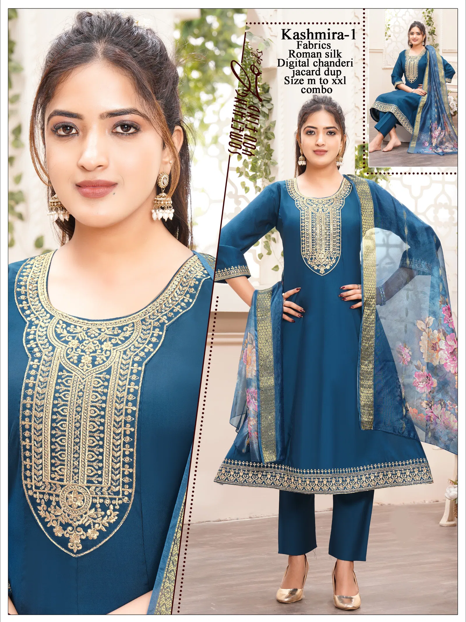 Asha Kashmira 1 To 8 Roman Silk Embroidery Kurti With Bottom Dupatta Set