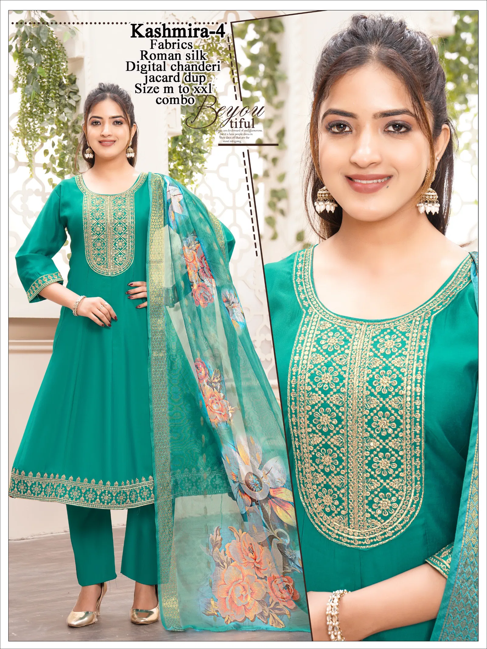 Asha Kashmira 1 To 8 Roman Silk Embroidery Kurti With Bottom Dupatta Set