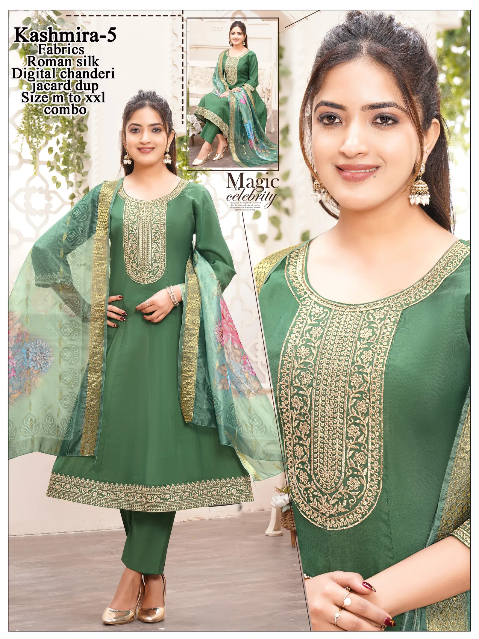 Asha Kashmira 1 To 8 Roman Silk Embroidery Kurti With Bottom Dupatta Set
