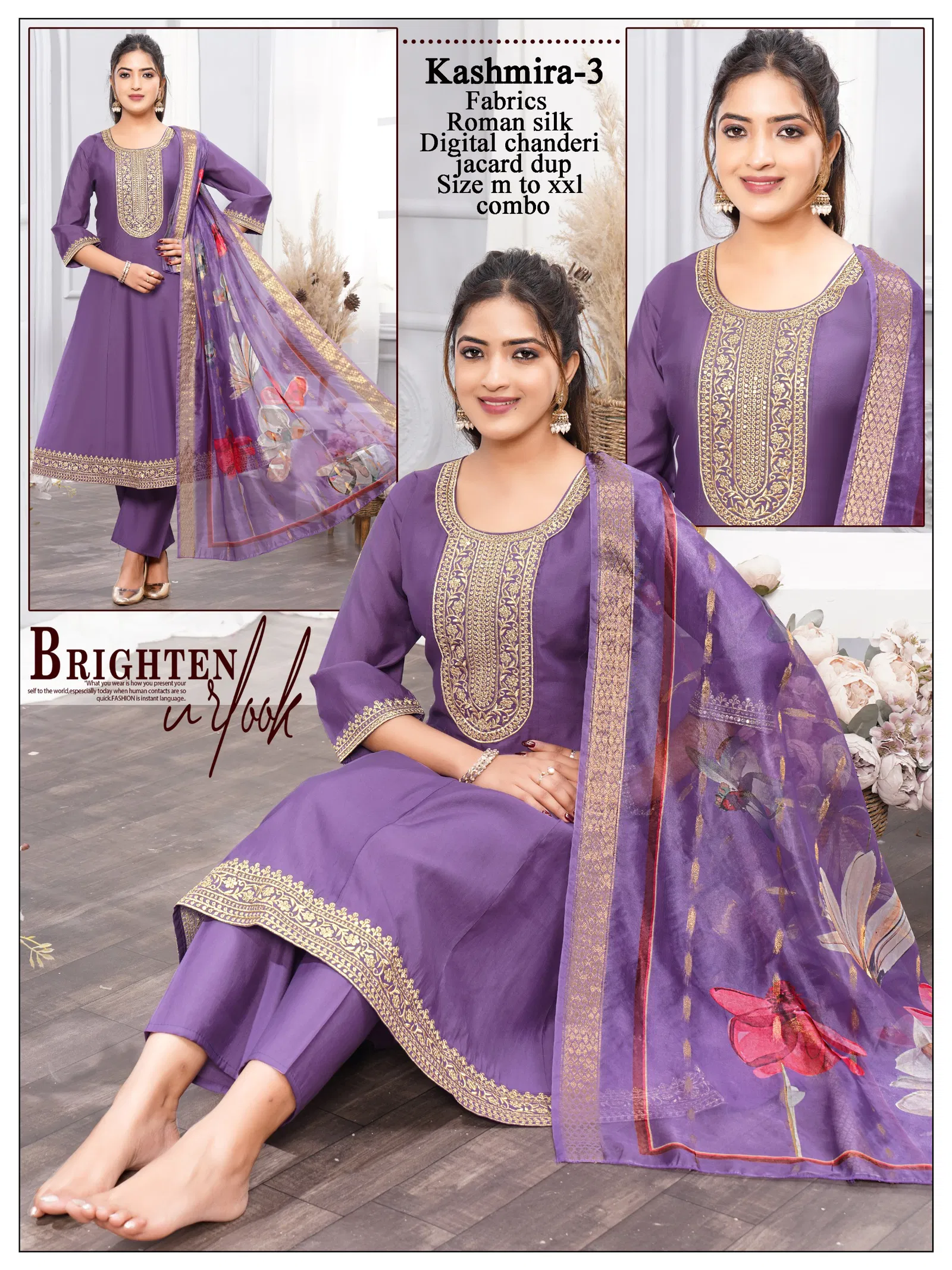 Asha Kashmira 1 To 8 Roman Silk Embroidery Kurti With Bottom Dupatta Set
