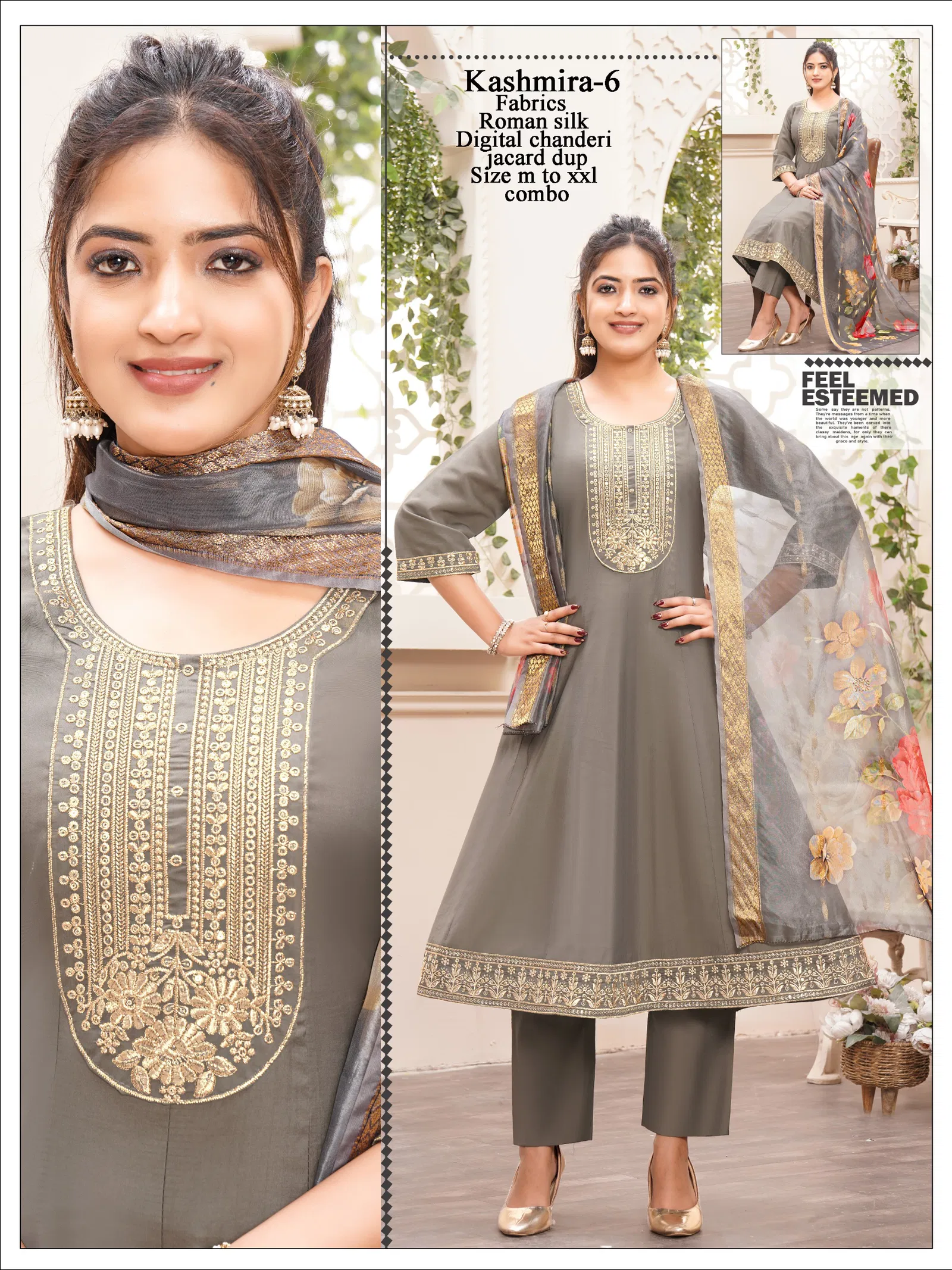 Asha Kashmira 1 To 8 Roman Silk Embroidery Kurti With Bottom Dupatta Set