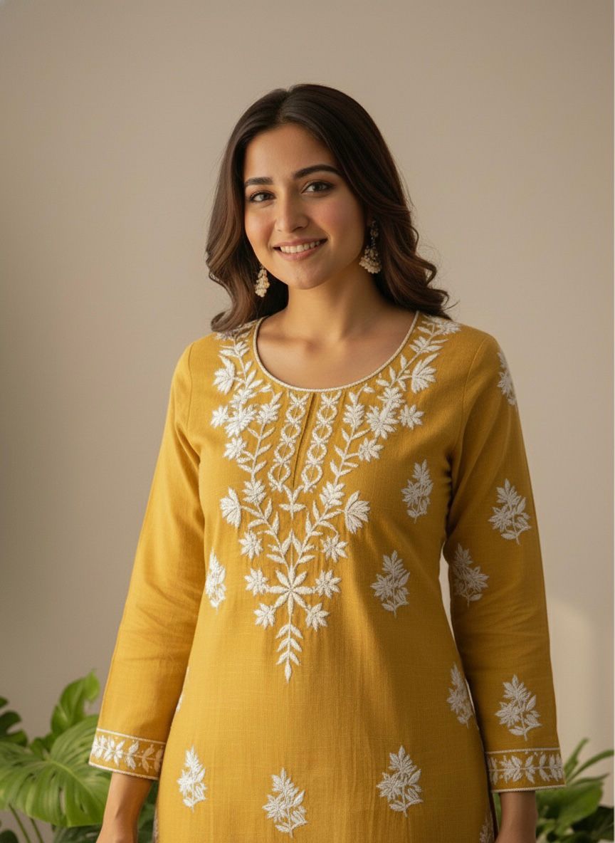 NCO 43 Khadi Cotton Embroidery Kurti With Pant