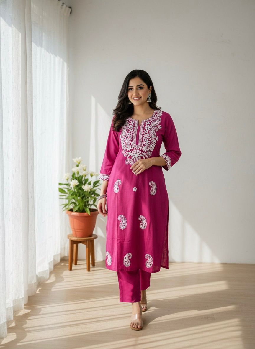 NCO 43 Khadi Cotton Embroidery Kurti With Pant