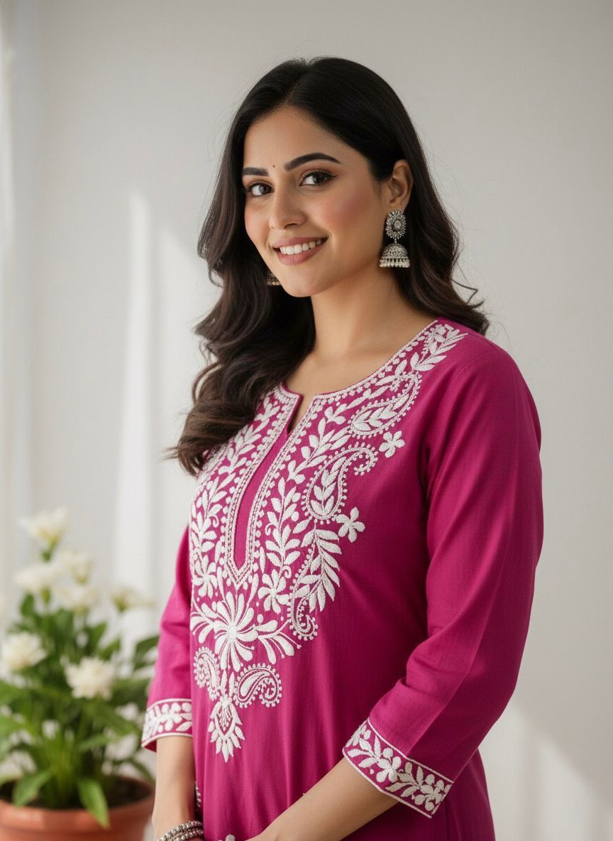 NCO 43 Khadi Cotton Embroidery Kurti With Pant