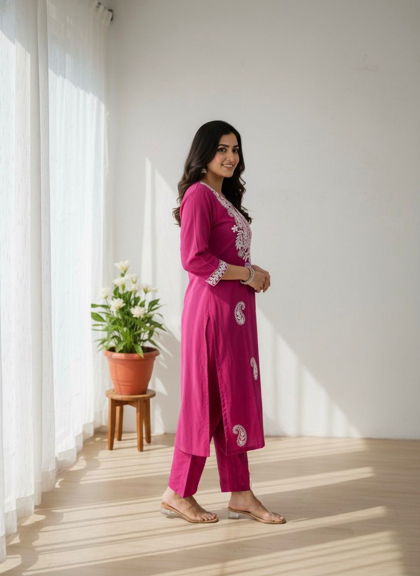 NCO 43 Khadi Cotton Embroidery Kurti With Pant