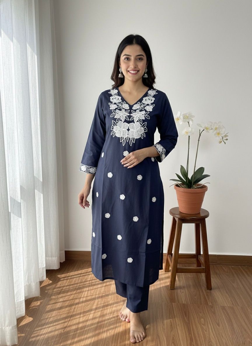 NCO 43 Khadi Cotton Embroidery Kurti With Pant