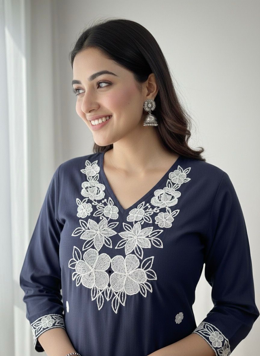 NCO 43 Khadi Cotton Embroidery Kurti With Pant