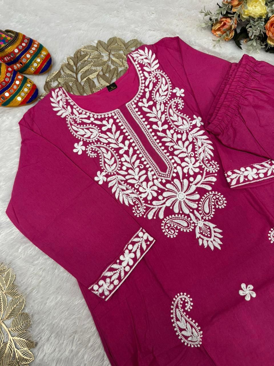 NCO 43 Khadi Cotton Embroidery Kurti With Pant