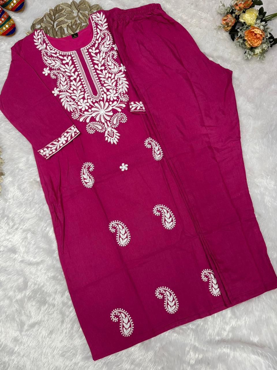 NCO 43 Khadi Cotton Embroidery Kurti With Pant