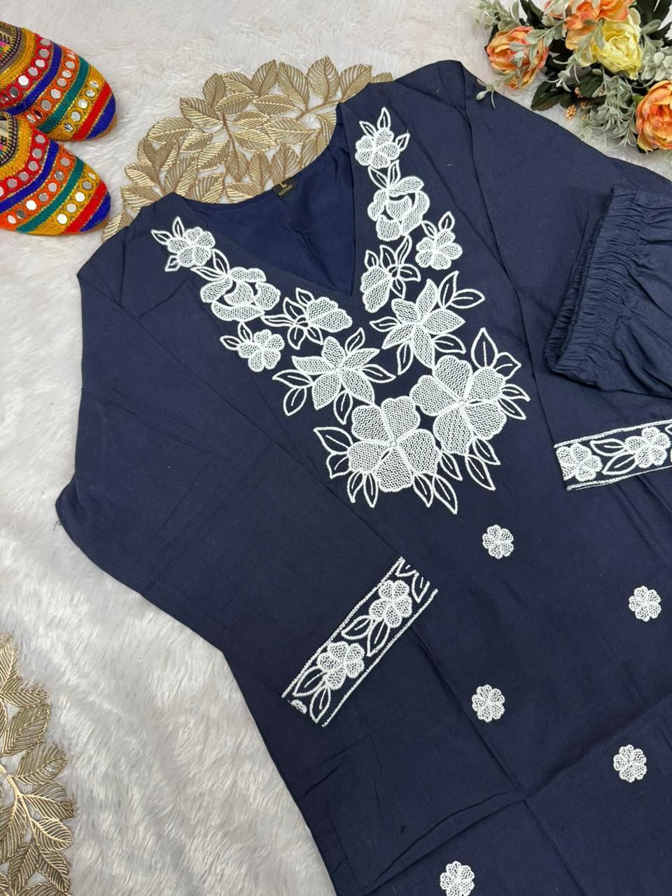 NCO 43 Khadi Cotton Embroidery Kurti With Pant