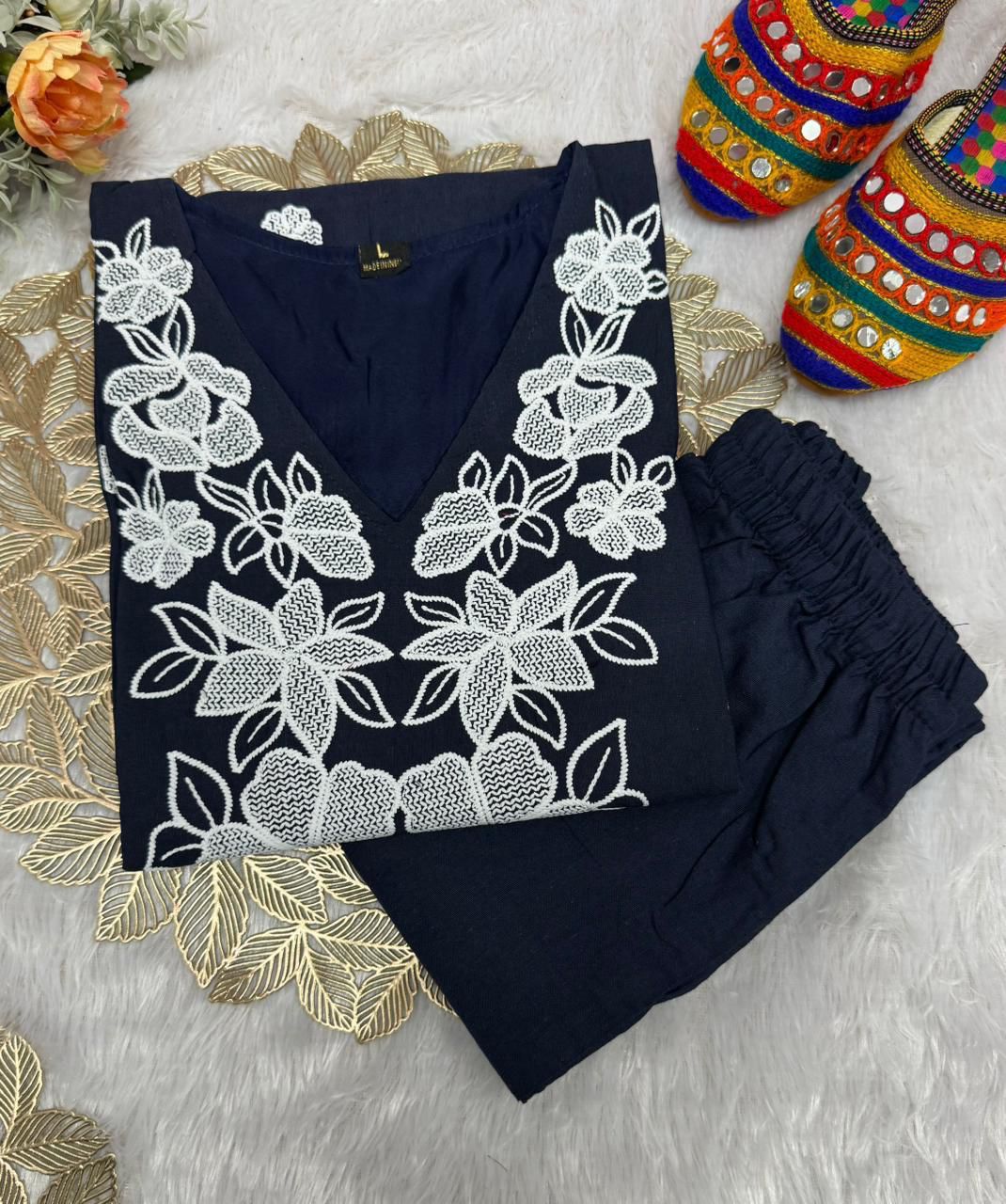 NCO 43 Khadi Cotton Embroidery Kurti With Pant