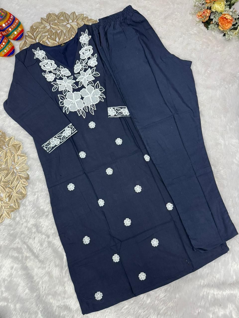 NCO 43 Khadi Cotton Embroidery Kurti With Pant