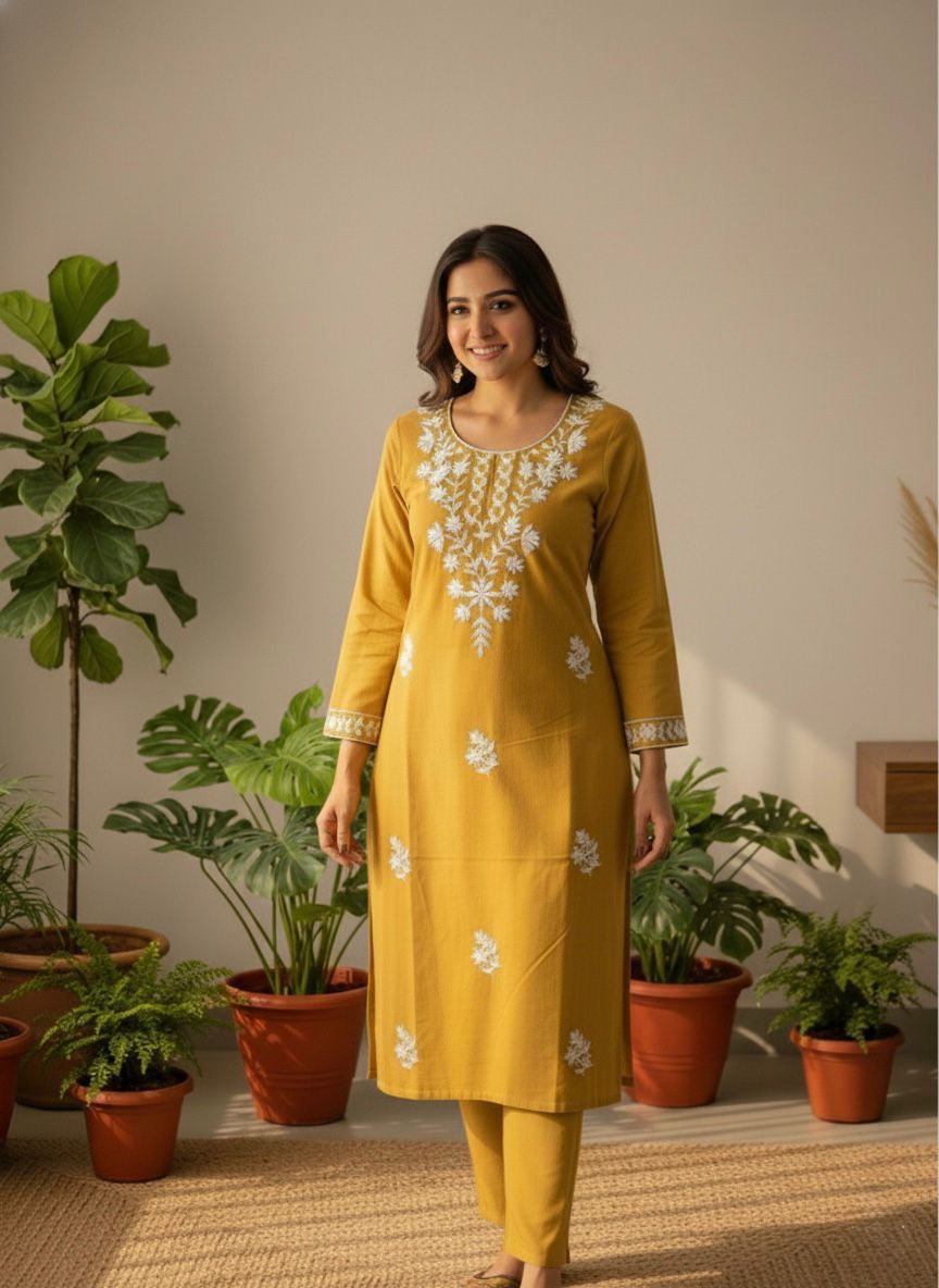 NCO 43 Khadi Cotton Embroidery Kurti With Pant