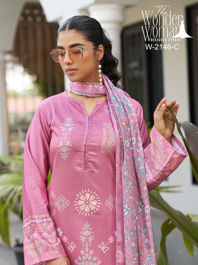 Wonder Women 2146 C and D Imported Satin Kurti Bottom With Dupatta
