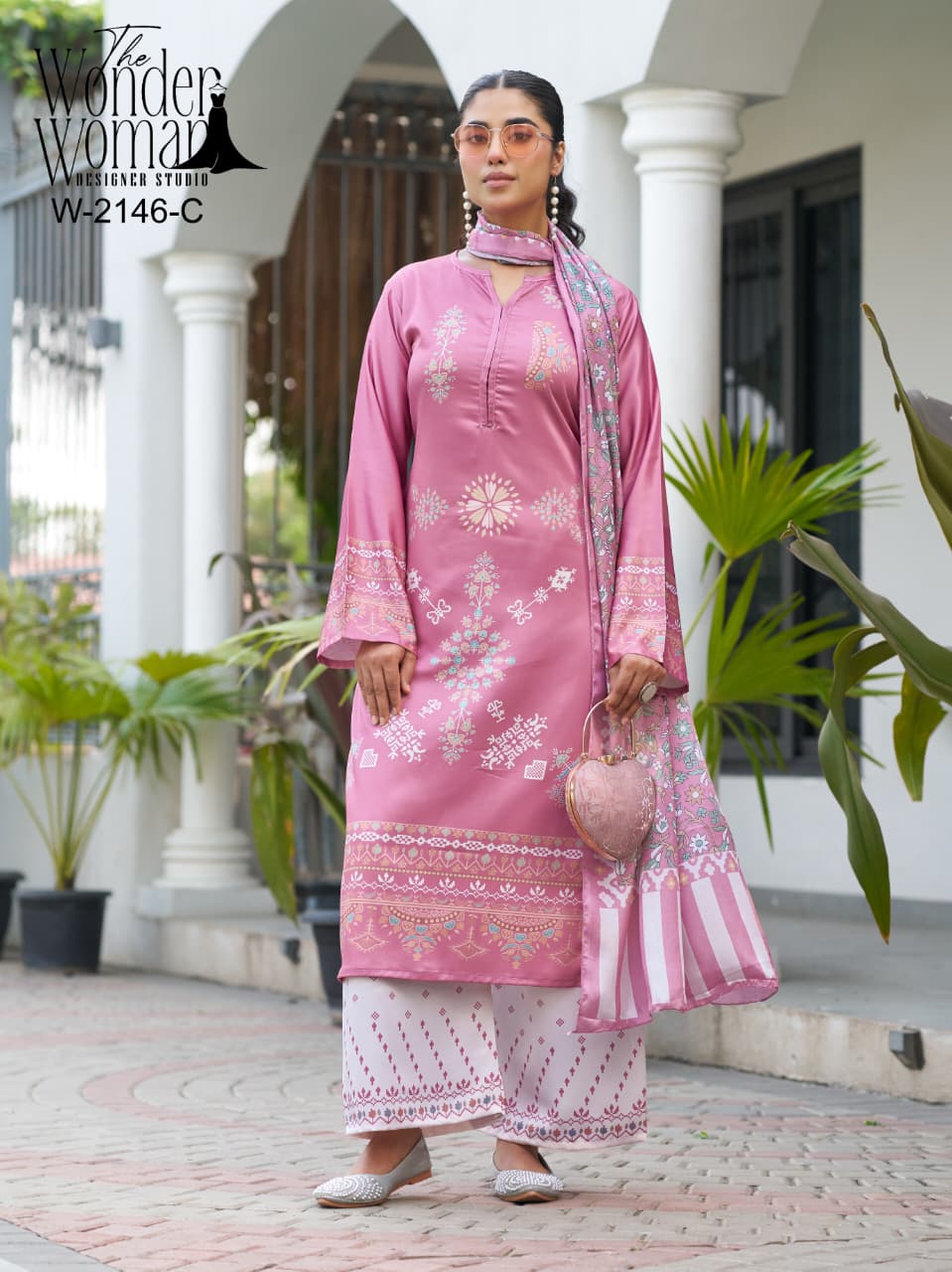 Wonder Women 2146 C and D Imported Satin Kurti Bottom With Dupatta