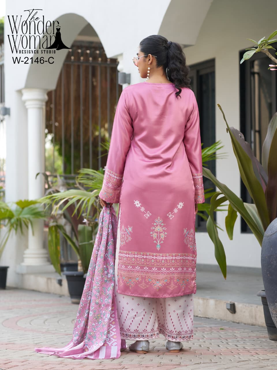 Wonder Women 2146 C and D Imported Satin Kurti Bottom With Dupatta