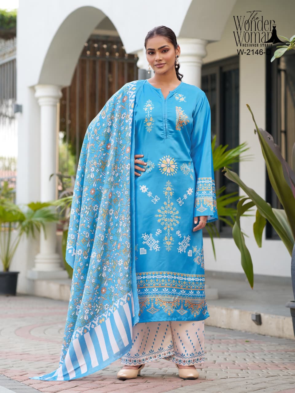 Wonder Women 2146 C and D Imported Satin Kurti Bottom With Dupatta