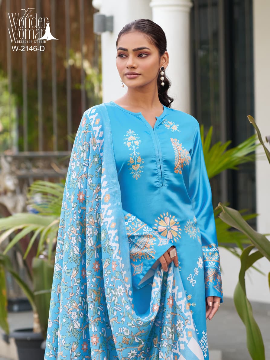 Wonder Women 2146 C and D Imported Satin Kurti Bottom With Dupatta