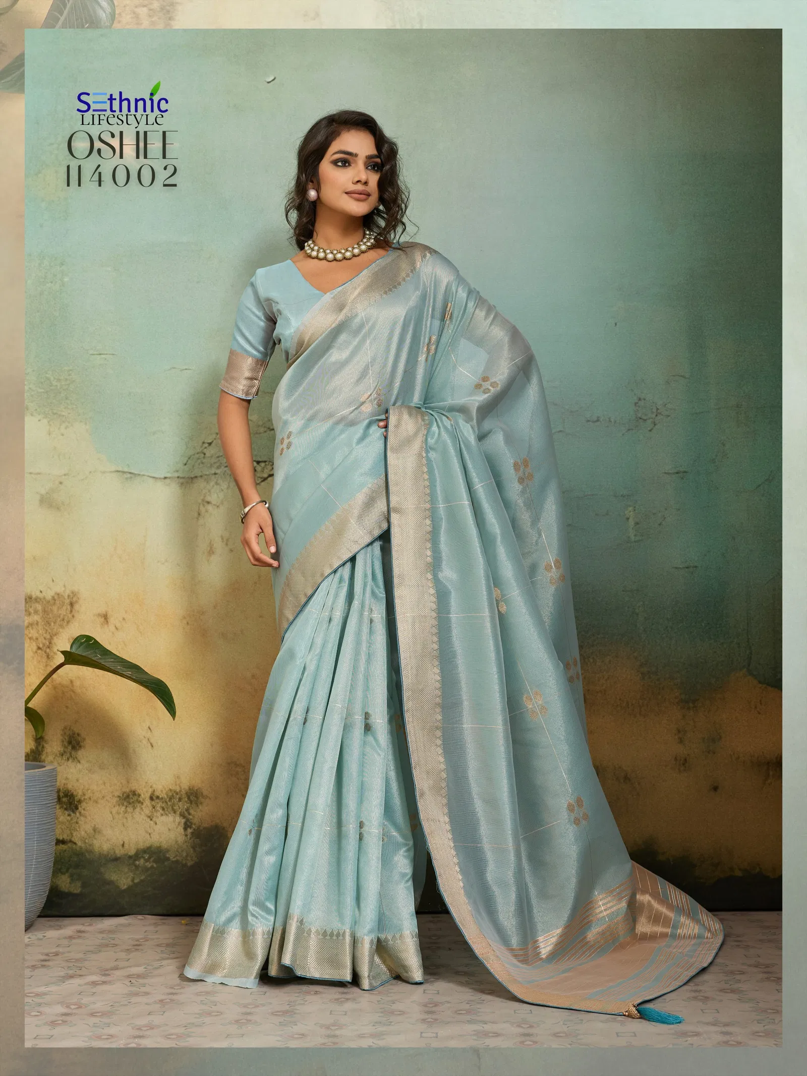 Sethnic Oshee Vibe Tissue Linen Zari Woven Festival Wear Saree Collection