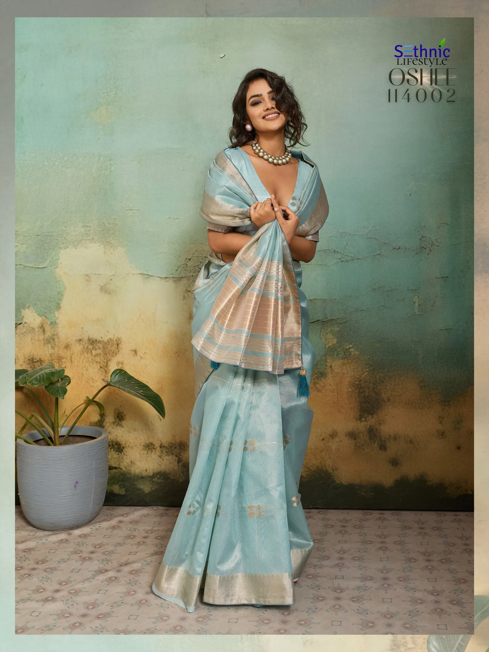 Sethnic Oshee Vibe Tissue Linen Zari Woven Festival Wear Saree Collection