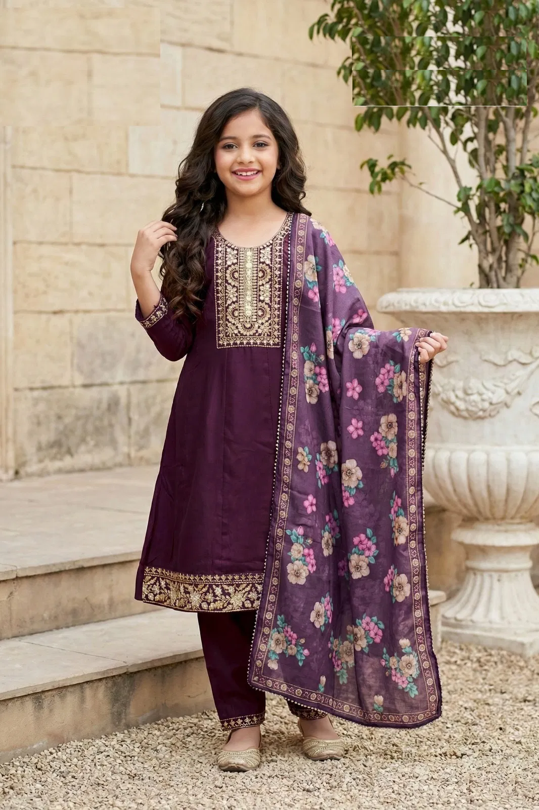 Yaksha 9830 And 9832 Roman Shimmer Kids Wear Kurti Set