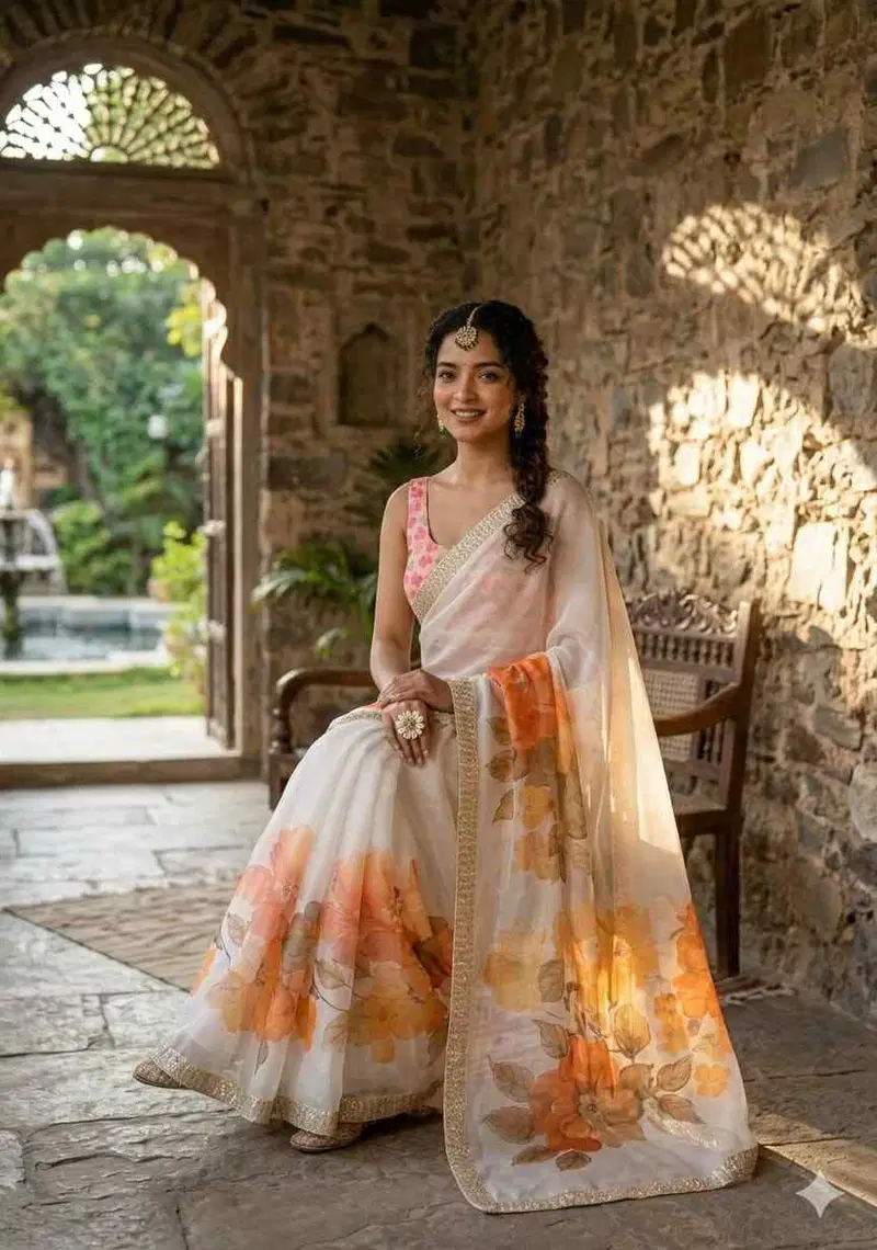 Kc 909 Satin Georgette With Hand Print Designer Saree