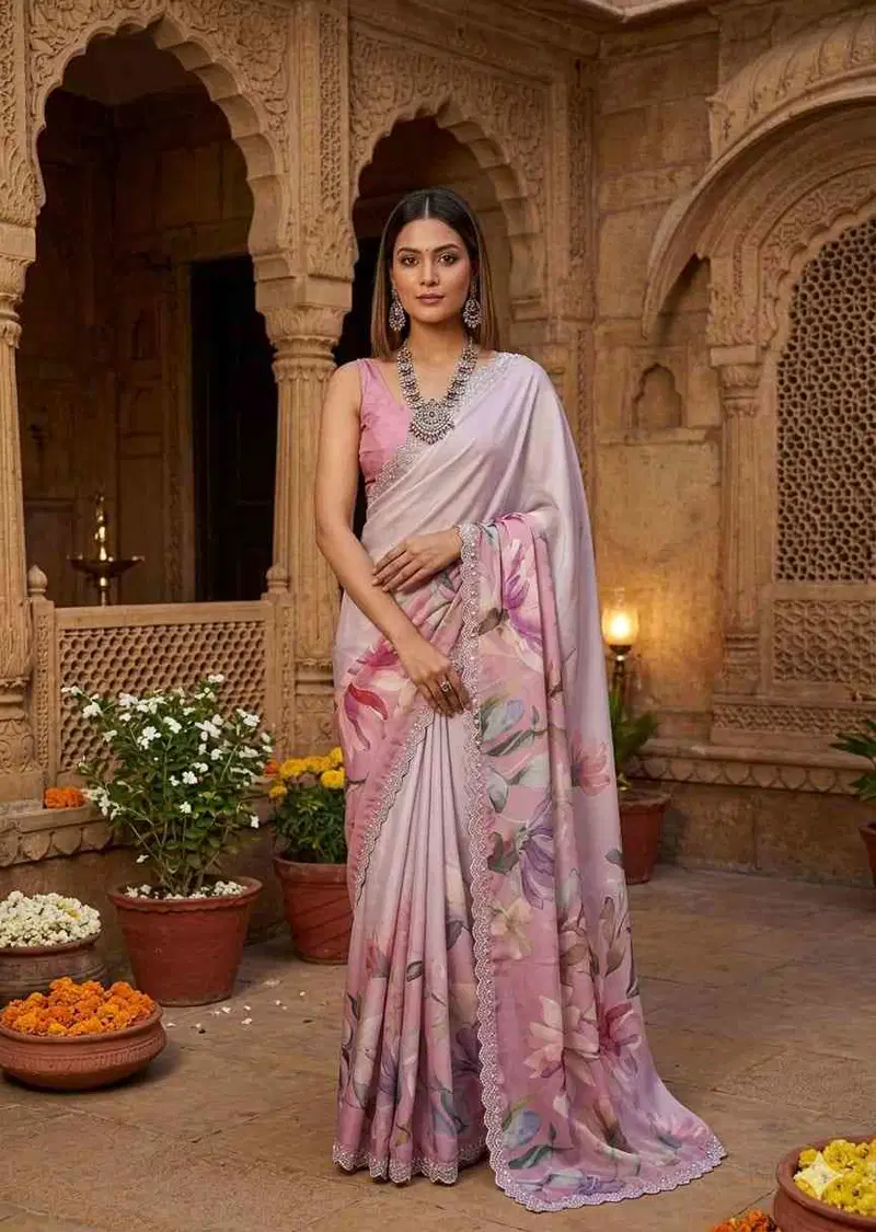 Kc 909 Satin Georgette With Hand Print Designer Saree