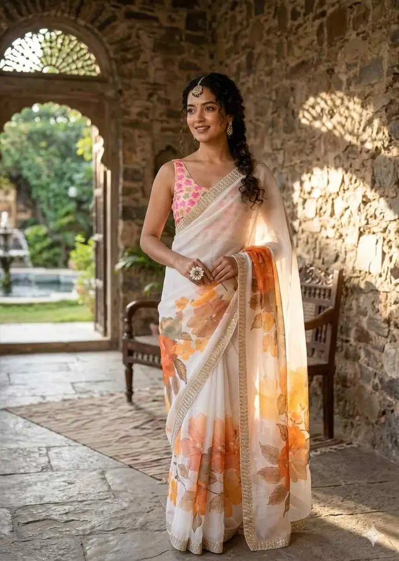 Kc 909 Satin Georgette With Hand Print Designer Saree