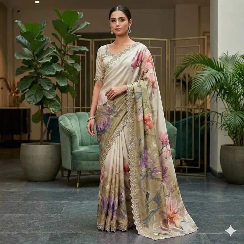 Kc 909 Satin Georgette With Hand Print Designer Saree