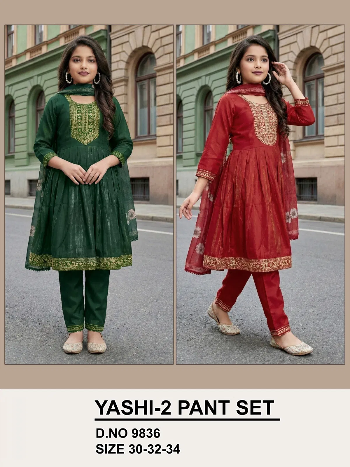 Yashi 9834 And 9836 Roman Simmer Kids Wear Kurti Set Collection