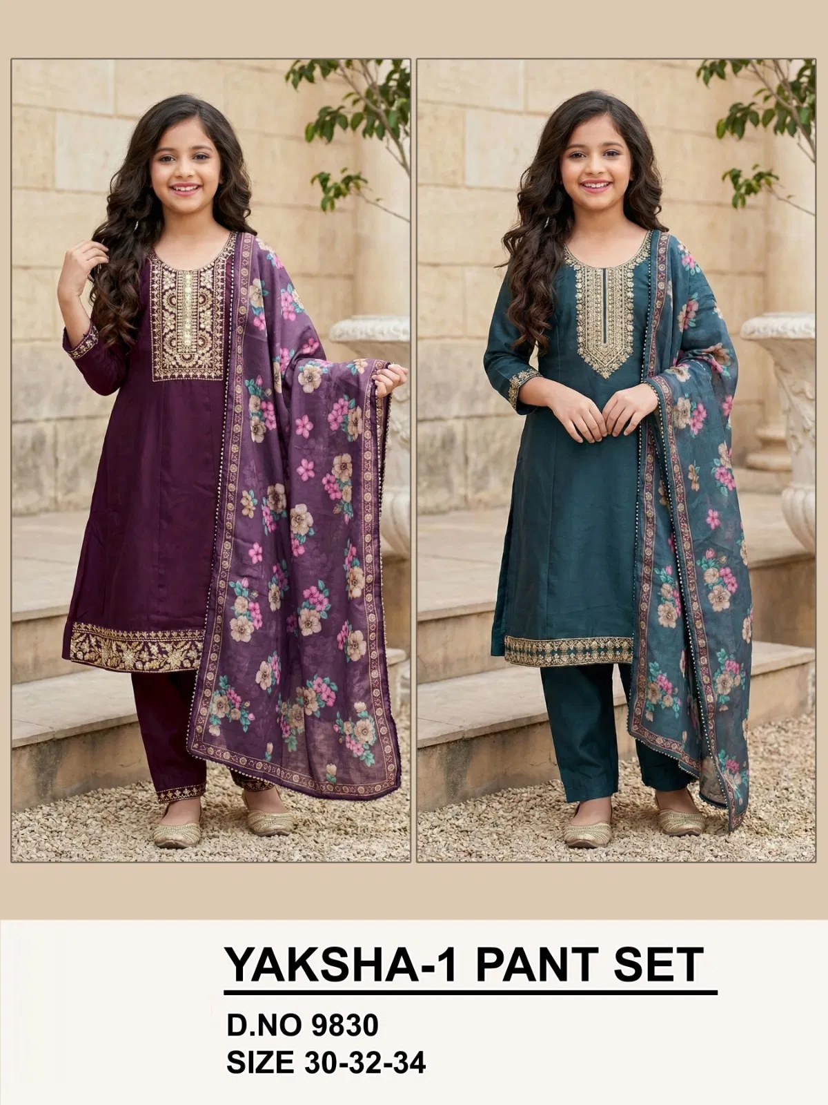 Yashi 9834 And 9836 Roman Simmer Kids Wear Kurti Set Collection