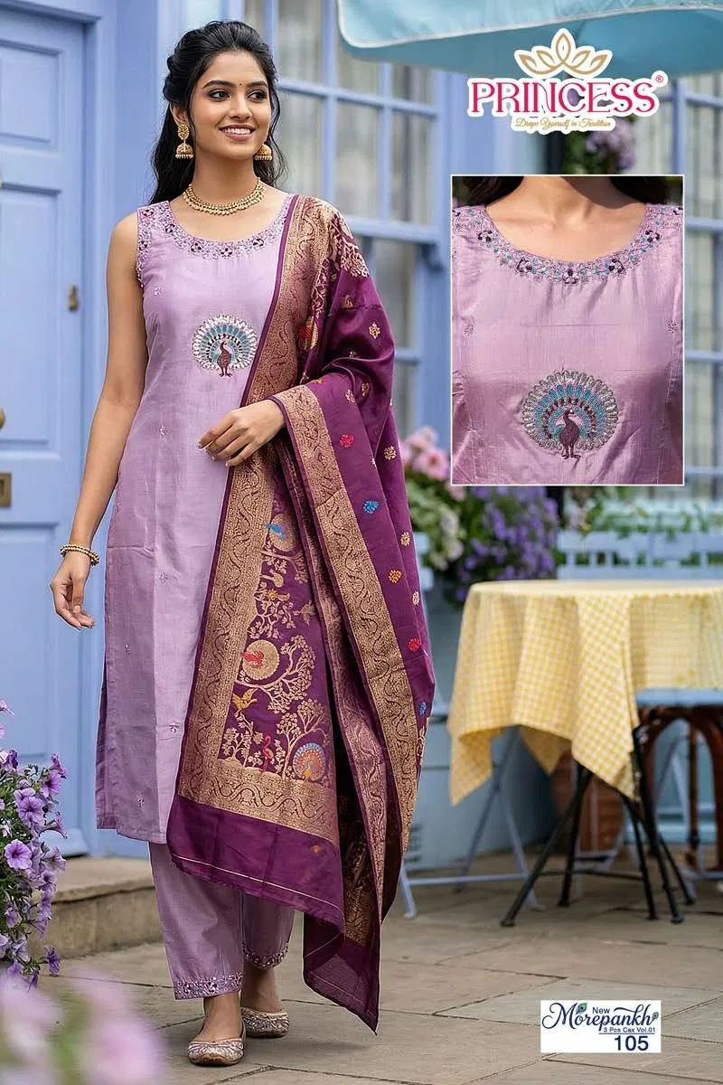 New Morepankh Vol 1 Roman Silk Hand Worked Kurti With Bottom Dupatta