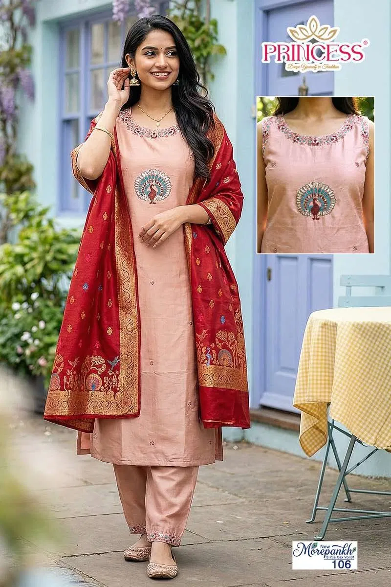 New Morepankh Vol 1 Roman Silk Hand Worked Kurti With Bottom Dupatta