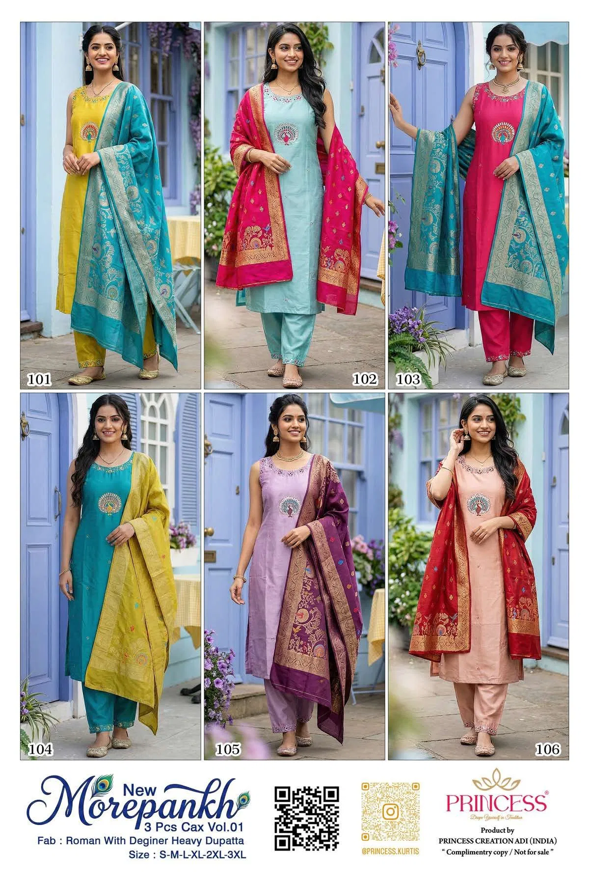 New Morepankh Vol 1 Roman Silk Hand Worked Kurti With Bottom Dupatta