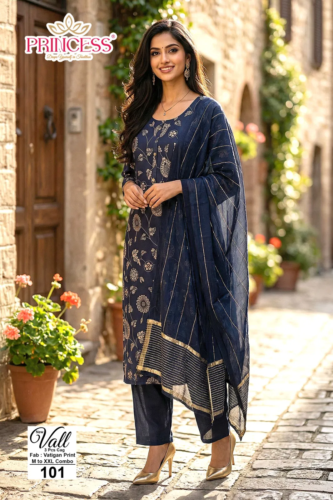 Princess New Vall Vertican Silk Foil Printed Kurti With Bottom Dupatta