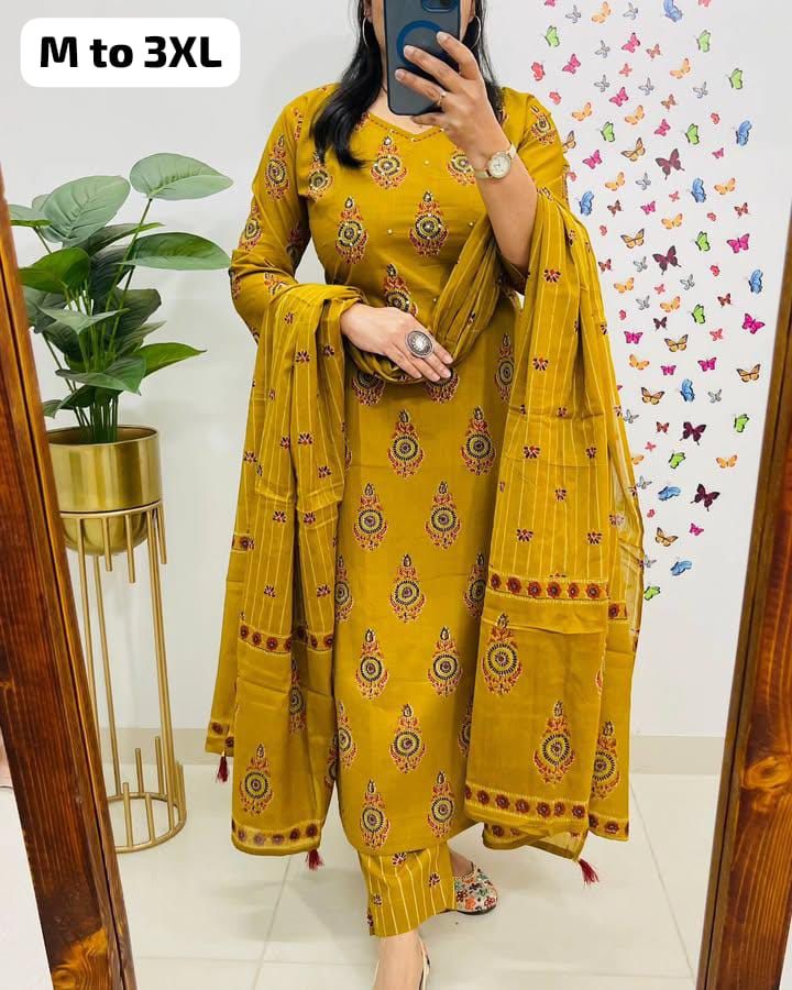NCO 47 Heavy Cotton Embroidery Kurti Bottom With Dupatta