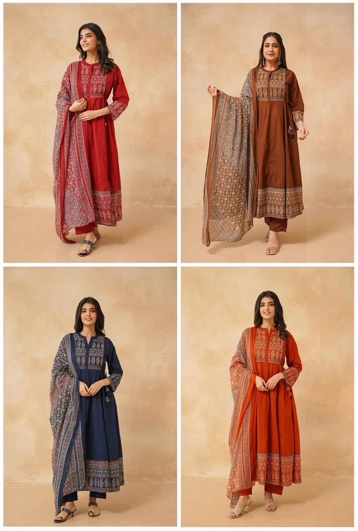 Naisha K 725 Cotton Festival Wear Kurti Pant And Dupatta Collection