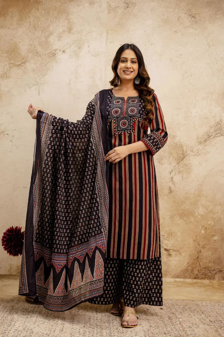 Naisha K 720 Cotton Printed Work Festival Wear Kurti Pant And Dupatta