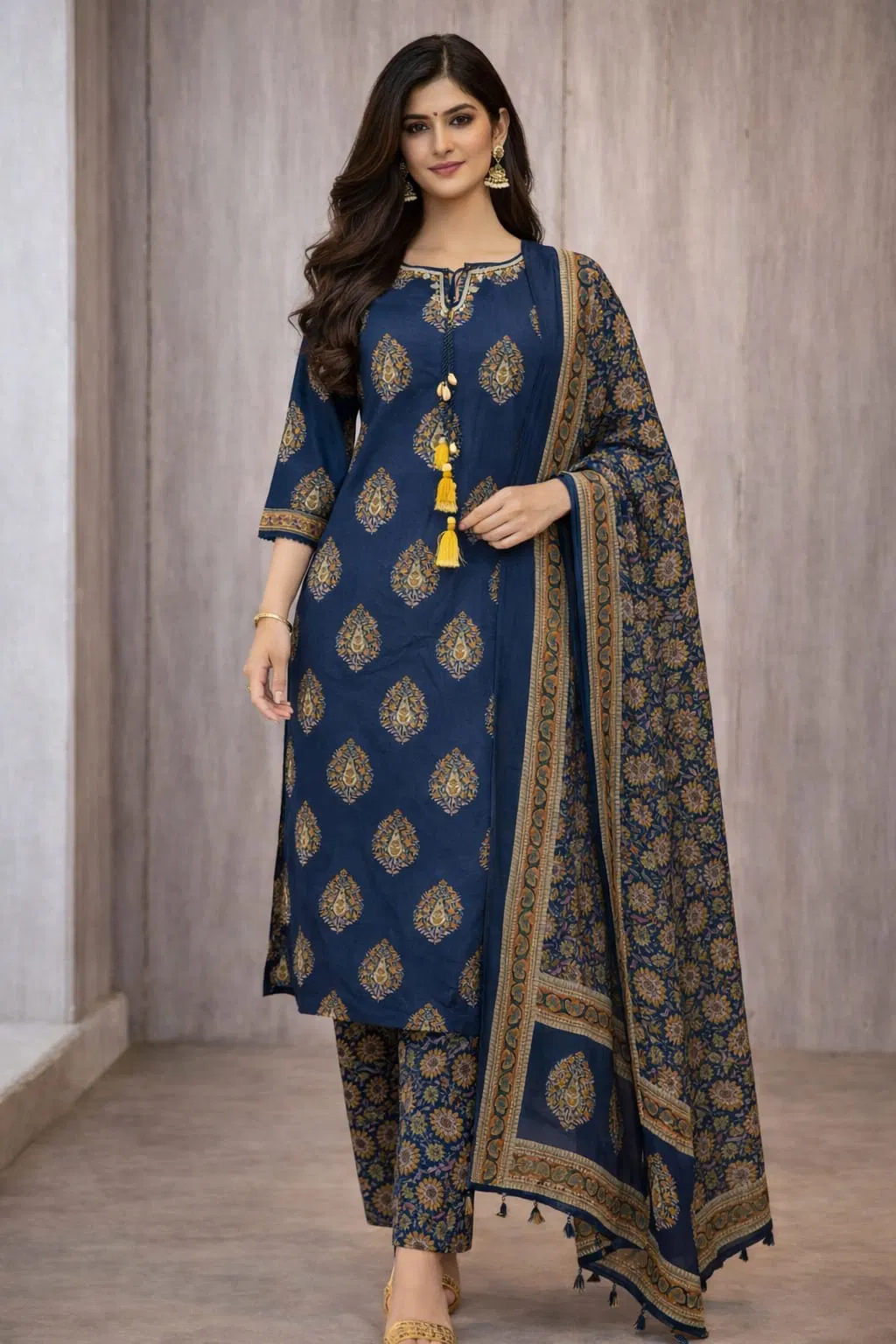 Naisha K 720 Cotton Printed Work Festival Wear Kurti Pant And Dupatta