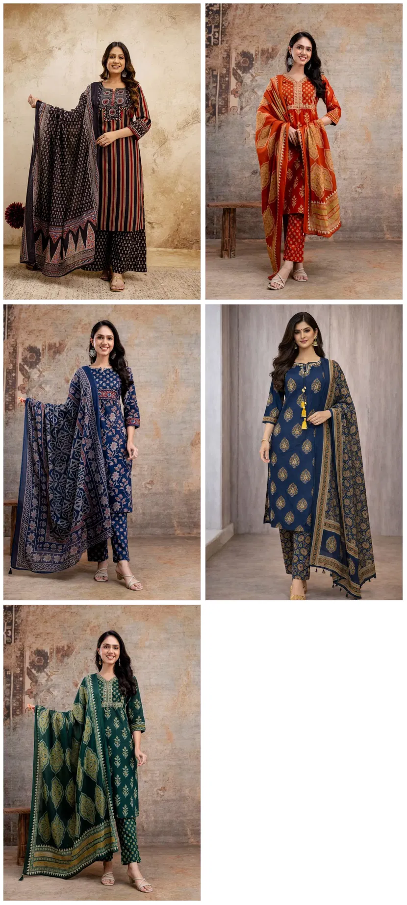 Naisha K 720 Cotton Printed Work Festival Wear Kurti Pant And Dupatta