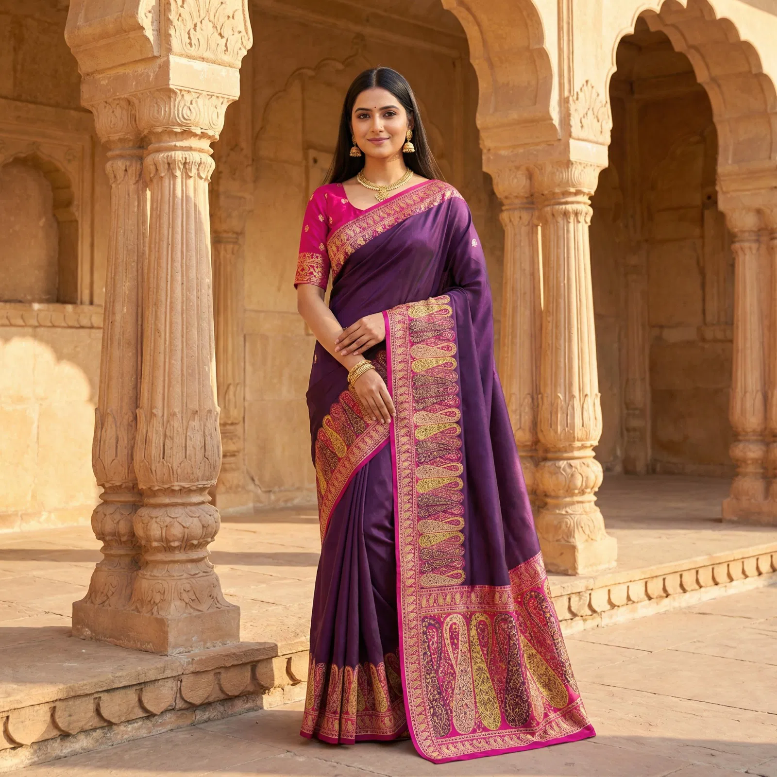 Mb 66 Pashmina Silk Woven Motifs Kalamkari Saree Collection