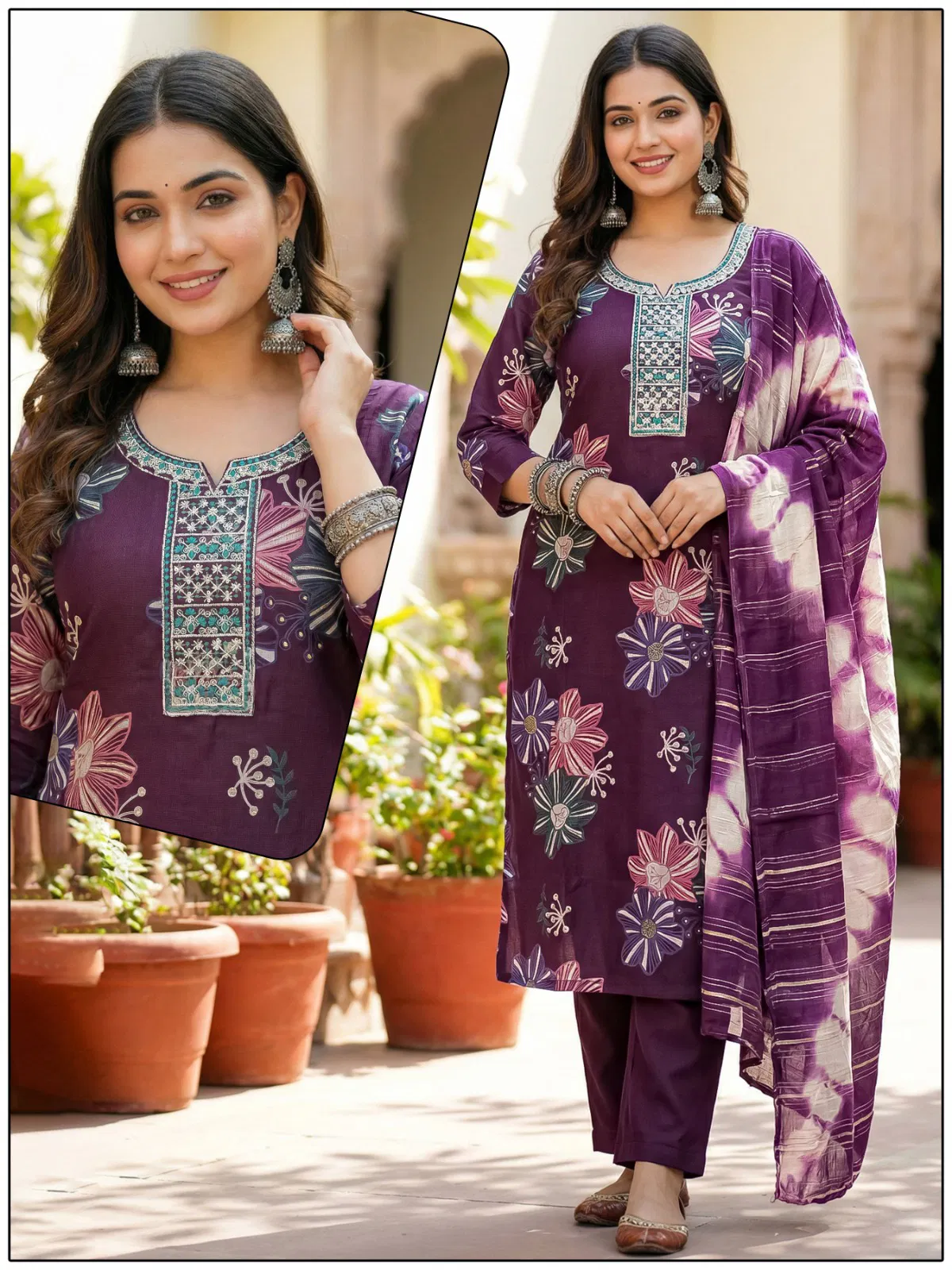 Naisha K 724 Vertican Discharge Print Kurti Pant And Dupatta Collection