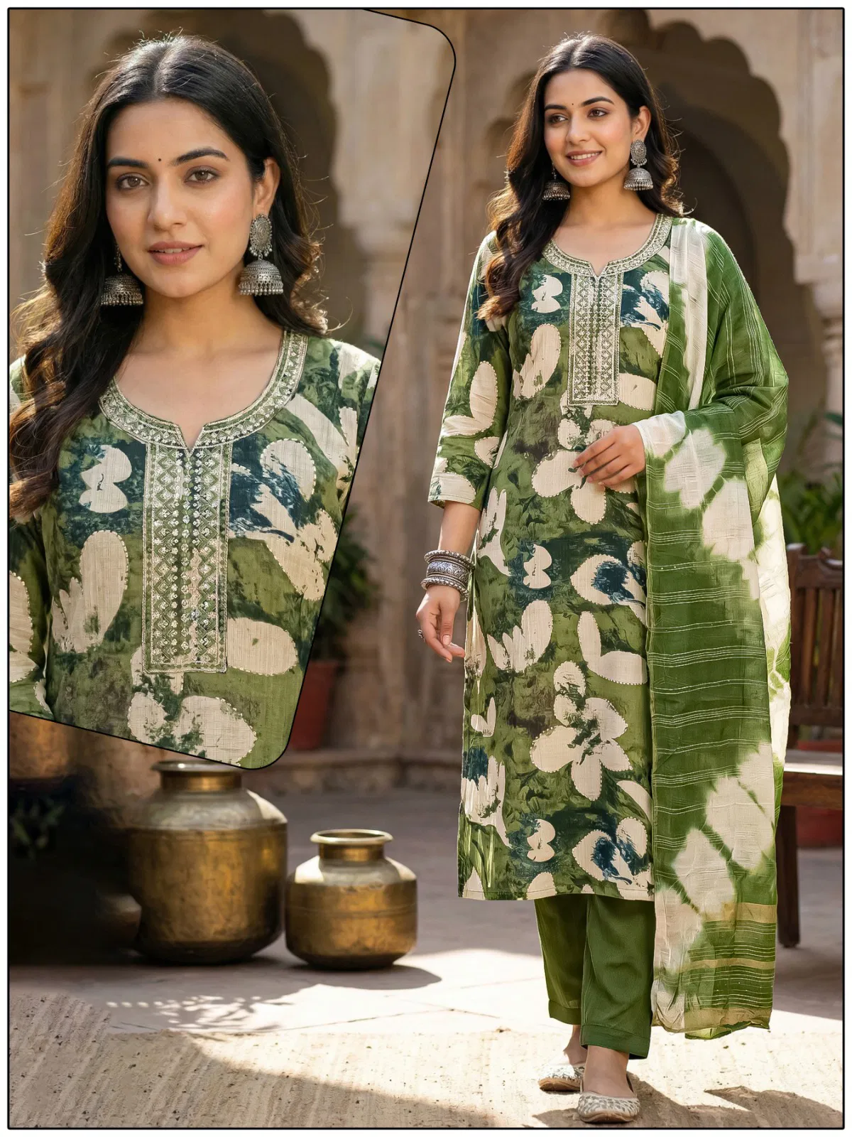 Naisha K 724 Vertican Discharge Print Kurti Pant And Dupatta Collection